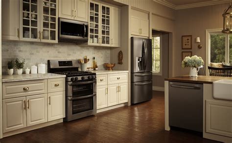 cream cabinets with black stainless steel appliances|black stainless steel kitchen colors.